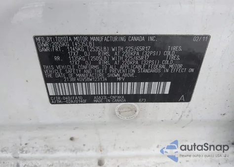 2011 Toyota Rav4 из США, поврежденный, VIN 2T3BF4DV5BW123134